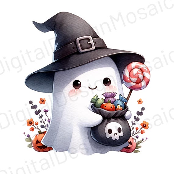 Cute Watercolor Ghost Clipart Halloween Clipart Bundle Cute Ghost PNG Halloween Ghost Fall Autumn Ghost Sublimation Design Commercial Use