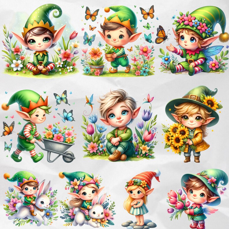 Early Spring Elf Watercolor Spring Elves PNG Cute Flower Elf Clipart Graphics Watercolor ...