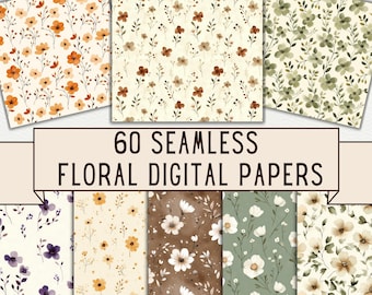 Carta digitale senza cuciture con fiori boho, carta per scrapbooking con fiori selvatici, sfondi floreali, motivi primaverili boho con fiori selvatici, uso commerciale