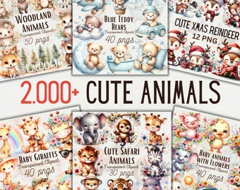 Cute Watercolor Animals Clipart Mega Bundle: Adorable Graphics for Crafts & DIY Projects