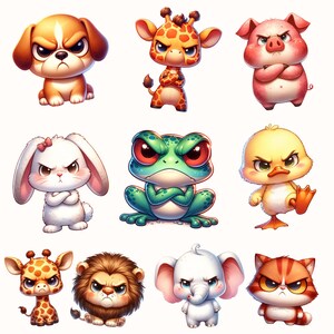 Grumpy Animals Clipart Cute Funny Animals Clipart Bundle Printable ...