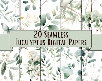Aquarell Eukalyptus Digitales Papier Eukalyptus Sage Grün Grün Hochzeit Scrapbook Papier Nahtlose Eukalyptus Muster JPG Kommerzielle Nutzung
