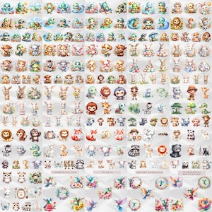 Bring adorable animals to your designs with the Cute Animals Clipart 500+ Mega Bundle. Featuring over 500 watercolor animal PNGs, this set is ideal for nursery decor, stickers, and commercial use.