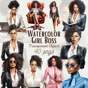 Aquarel zwart meisje baas clipart zwart meisje mode clipart baas Lady PNG zwarte vrouwen clipart zwarte Afro meisje ontwerpen PNG commercieel gebruik