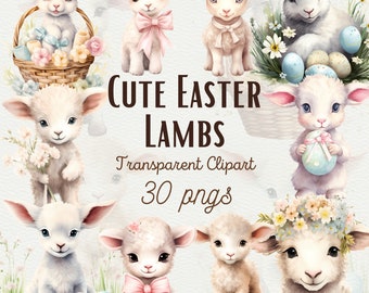 Watercolor Easter Lambs PNG Cute Lamb Clipart Baby Sheep Clipart Spring Lambs Cute Animal PNG Cute Nursery Easter Clipart for Commercial Use