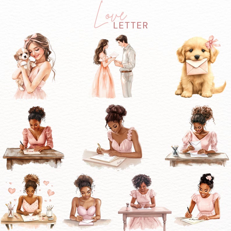 Love clipart set with Valentine’s Day-inspired graphics, including love letters and postal mail elements, perfect for DIY crafts, digital designs, and custom printables. High-resolution PNGs for commercial use.