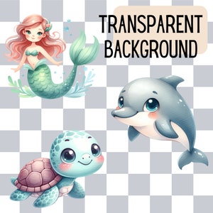 Explore the captivating beauty of the ocean depths with Watercolor Undersea Clipart, showcasing delightful PNG illustrations of cute sea creatures. Perfect for sea nursery decor and commercial use, these marine-themed design.