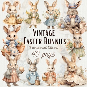 Clipart lapin de Pâques vintage aquarelle Clipart lapin de Pâques aquarelle PNG vintage vintage décoration de Pâques lapin mignon Clipart utilisation commerciale