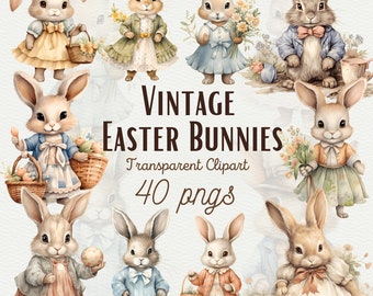 Vintage Easter Bunny Clipart Watercolor Easter Bunny Clipart Watercolor Vintage PNG Vintage Easter Decor Cute Bunny Clipart Commercial Use