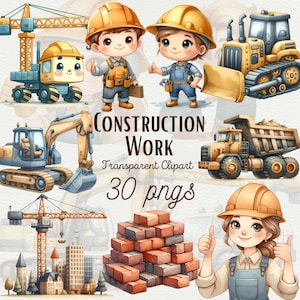 Clipart de construção em aquarela PNG Veículos de construção Clipart Escavadeira, Escavadeira PNG Clipart Crianças Construção Sala Decoração Crianças Clipart