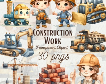 Watercolor Construction Clipart PNG Construction Vehicles Clipart Excavator, Bulldozer PNG Clipart Kids Construction Room Decor Kids Clipart