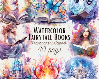 Clipart sprookjesboek aquarel: fantasieillustraties (40 png)