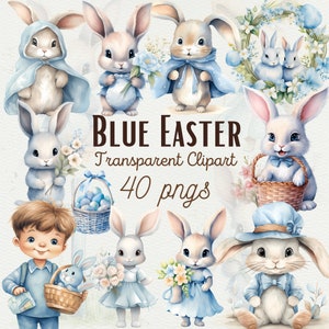 Blau Aquarell Ostern Clipart Blauer Osterhase Grafiken Osterei PNG Kindergarten Ostern Clipart Aquarell Süßer Häschen Clipart Kommerzielle Nutzung