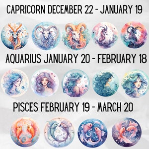 Navigate the zodiac with the Zodiac Sign Clipart Bundle – PNG Astrology illustrations for inspired designs. Elevate your Astrology Gifts and infuse celestial magic into Watercolor Scrapbook Paper Crafts. Commercial Use.