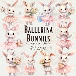 Aquarell Ballerina Hase Clipart Niedliche Frühling Hase Clipart Rosa Kinderzimmer Clipart Rosa Baby Hase Osterhase PNG Ballett PNG Kommerzielle Nutzung