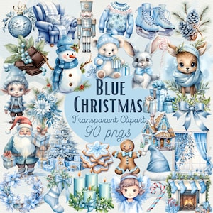 Azul Tis La Temporada Navidad PNG Clipart Cottagecore Acuarela Paquete de Invierno Azul Acuarela Navidad Clipart Invierno Clipart Sublimación