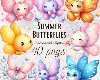 Watercolor Butterfly Clipart kawaii Butterfly Floral Butterflies PNG Colorful Butterfly Spring Clipart Pastel Butterfly PNG Commercial Use
