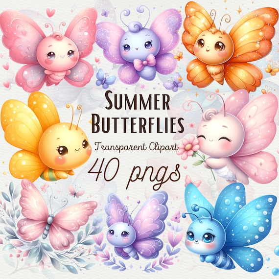 Watercolor Butterfly Clipart kawaii Butterfly Floral Butterflies PNG Colorful Butterfly Spring Clipart Pastel Butterfly PNG Commercial Use