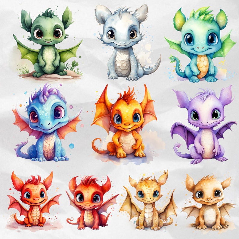 Fairy Tale Clipart: Illustrations capturing the enchantment of fairy tales, featuring charming baby dragons, in PNG format