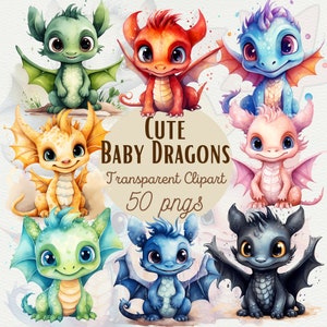 Mignon bébé Dragon Clipart Bundle, aquarelle Fantasy Dragon Clipart Bundle mignon Fantasy graphique ensemble conte de fées Clipart pépinière sublimation