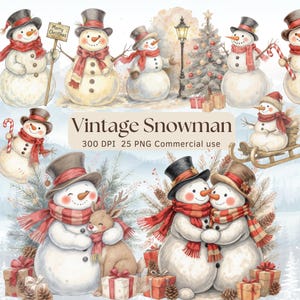 Vintage Snowman Clipart Bundle - Charming Christmas Graphics for Crafts (Commercial use, 25 PNGs)