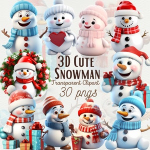 Niedliche 3D Schneemann Clipart Weihnachten 3D Clipart Schneemann Designs Winter Urlaub Clipart Wintersaison Designs Digitaler Download Kommerzielle Nutzung