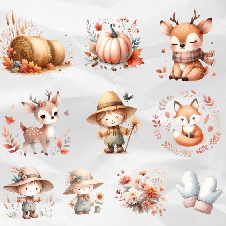 Watercolor Autumn Clipart Bundle: Cozy Fall PNG Graphics (commercial ...