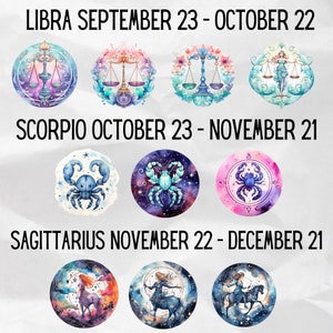 Craft celestial wonders with the Zodiac Sign Clipart Bundle – Zodiac PNG illustrations for astrology aficionados. Enhance your Astrology Gifts and bring a touch of the cosmos to Watercolor Scrapbook Paper Crafts. Commercial Use.