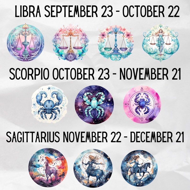 Craft celestial wonders with the Zodiac Sign Clipart Bundle – Zodiac PNG illustrations for astrology aficionados. Enhance your Astrology Gifts and bring a touch of the cosmos to Watercolor Scrapbook Paper Crafts. Commercial Use.