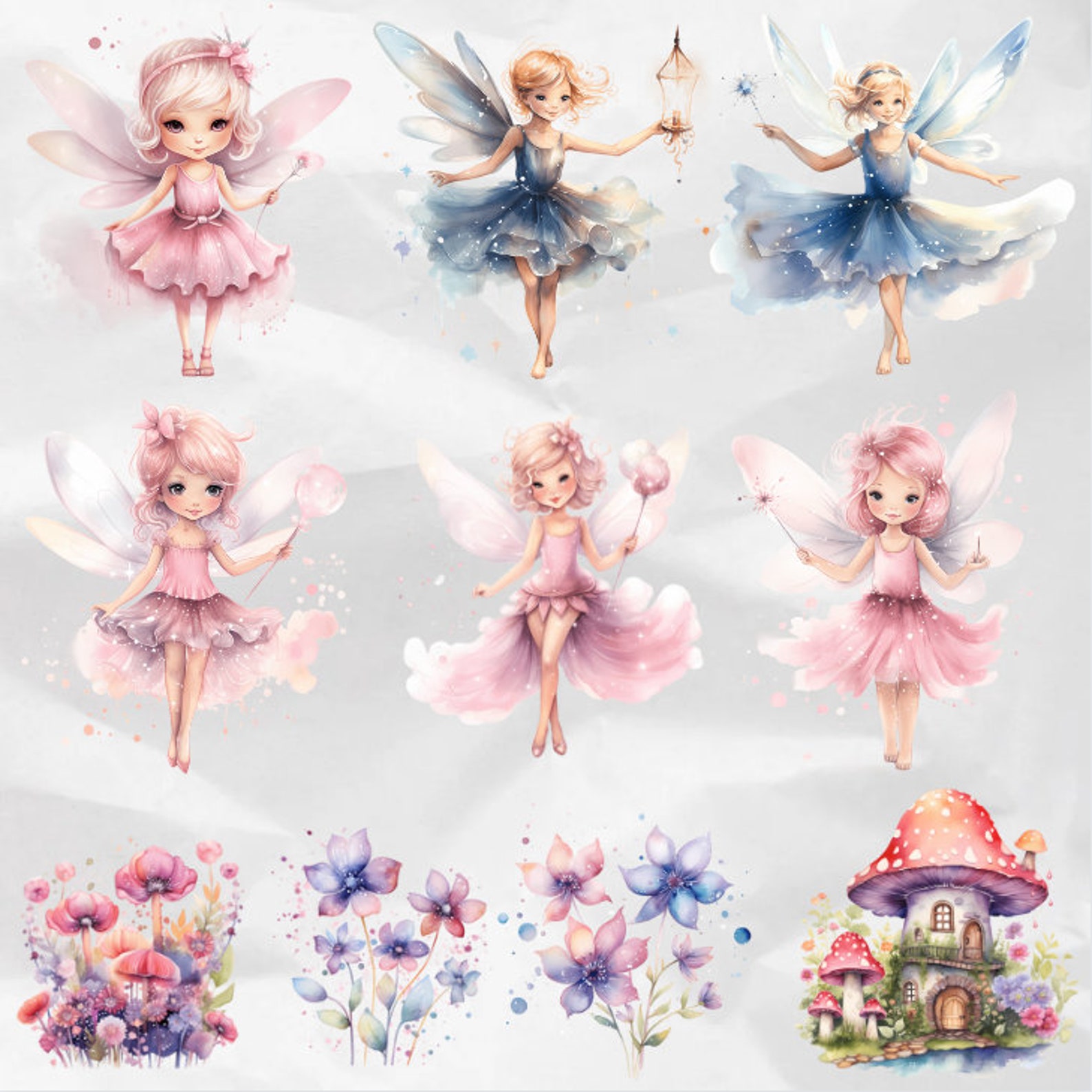 Watercolor Fairy Garden Clipart Fantasy Cute Fairies PNG Clipart ...