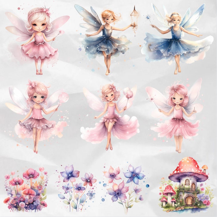 Watercolor Fairy Garden Clipart Fantasy Cute Fairies PNG Clipart ...
