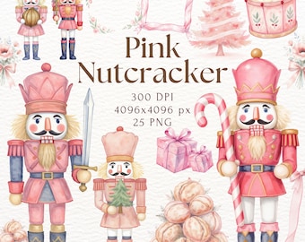 Pink Nutcracker Watercolor Clipart - Festive Holiday Graphics for Crafting
