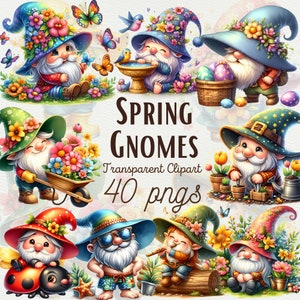 Watercolor Spring Gnome PNG Cute Flower Gnome Clipart Graphics Watercolor Spring Garden Gnomes Clipart Nursery Spring Clipart Commercial Use