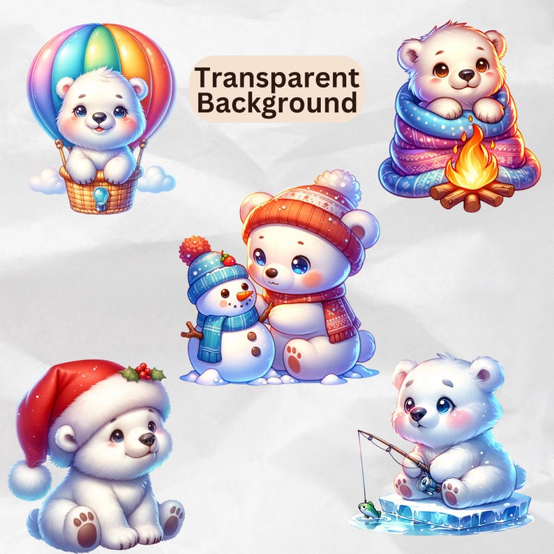 Watercolor Polar Bear Clipart Cute Winter Animal PNG Cute Watercolor ...