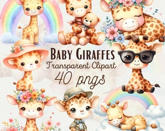 Watercolor Cute Giraffe Clipart Watercolor Baby Giraffe PNG Cute Safari Animal Birthday Nursery Decor PNG Baby Shower Giraffe Commercial Use