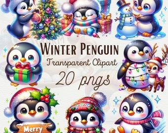 Cartoon Winter Penguin Clipart PNG - Cute Digital Graphics for Crafts