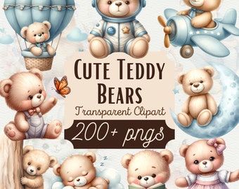 Méga lot de cliparts aquarelle ours en peluche - art numérique mignon pour travaux manuels en papier (plus de 200 fichiers PNG)