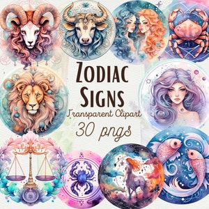 Zodiac Sign Clipart Bundle Zodiac PNG Astrology PNG Clipart Astrology Gift Watercolor Scrapbook Paper Crafts Clipart for Commercial Use