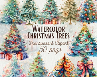 Watercolor Christmas Tree Clipart: Festive PNG Designs (Commercial Use)