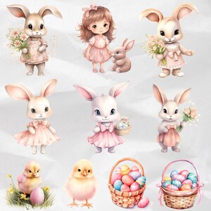 Create an enchanting Easter atmosphere with Pink Watercolor Easter Clipart – Bunny Graphics and Easter Egg PNG in soft pink shades. Perfect for designing a Nursery Easter haven with Cute Bunny illustrations. Commercial Use.