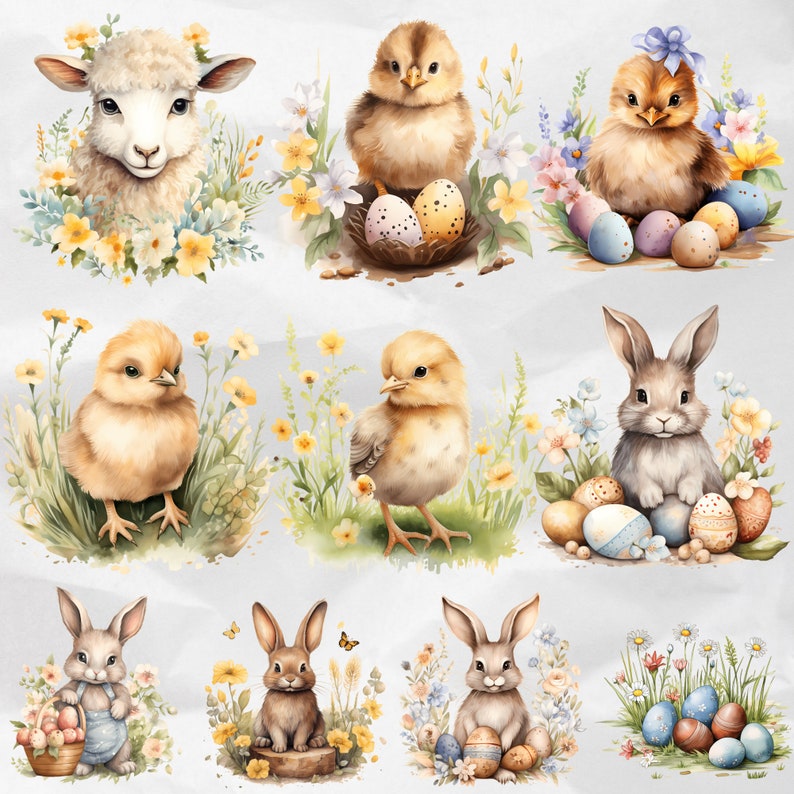 Rustic Easter Clipart Bundle Watercolor Easter PNG Spring Clipart ...