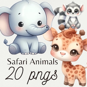 Safari Animali Clipart Acquerello Baby Safari Animale PNG Baby Lion Clipart Nursery Decor Baby Shower Simpatici animali della giungla PNG Uso commerciale