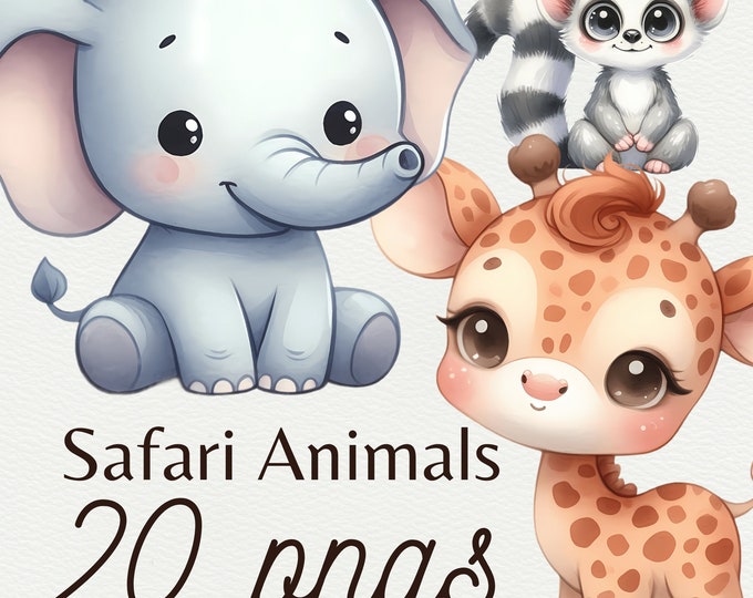 Safari Animals Clipart, Safari Animals PNG, Baby Shower Png, Cute ...