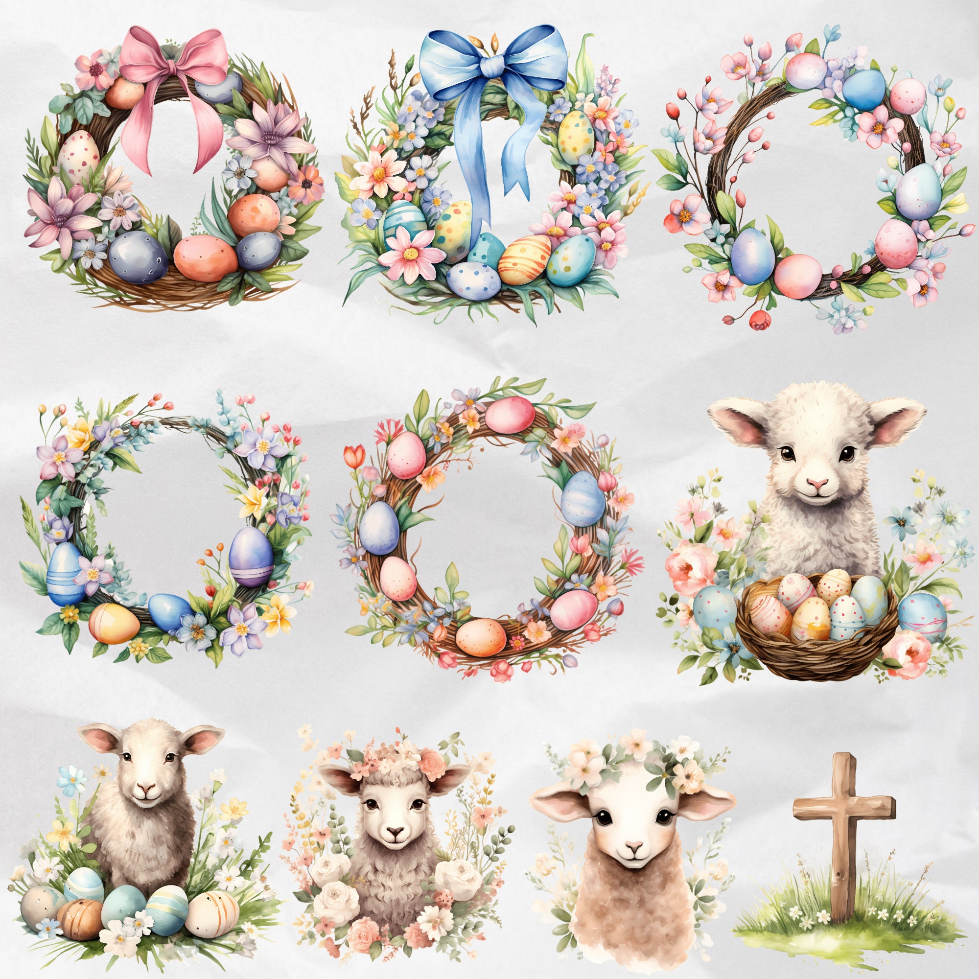 Rustic Easter Clipart Bundle Watercolor Easter PNG Spring Clipart ...