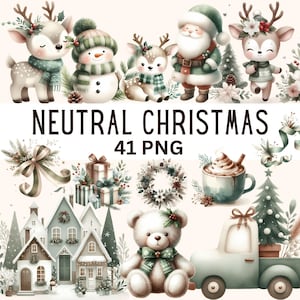 Paquete de imágenes prediseñadas navideñas neutras de acuarela Diseños navideños naturales Corona navideña bohemia PNG Lindas imágenes prediseñadas navideñas PNG festivas Uso comercial