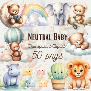Aquarell Gender Neutral Baby Shower Clipart Teddy Bär Clipart Kinderzimmer Clipart Boho Baby Clipart Geburtstag Bear Clipart PNG Kommerzielle Nutzung