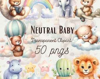 Watercolor Gender Neutral Baby Shower Clipart Teddy Bear Clipart Nursery Clipart Boho Baby Clipart Birthday Bear Clipart PNG Commercial Use