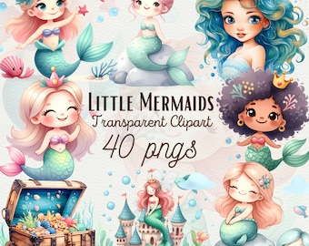 Watercolor Cute Mermaid Clipart Watercolor Magical Sea Elements PNG Mermaid Tail PNG Under Sea Clipart Cute Sea Animals PNG Commercial Use