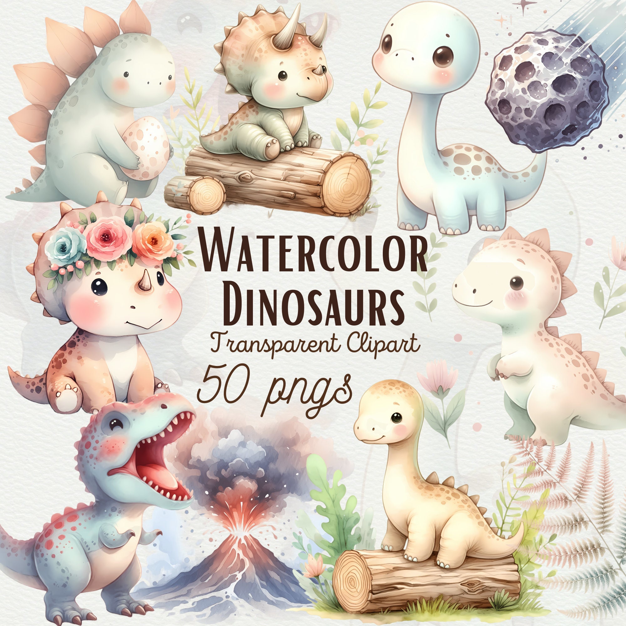 Watercolor Dinosaur Clipart Baby Dinosaur PNG Birthday Party Decor Baby ...
