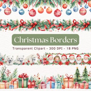 Watercolor Christmas Border Clipart Winter Floral Frame PNG Watercolor Border PNG Winter Invitation Christmas Garland PNG Commercial use